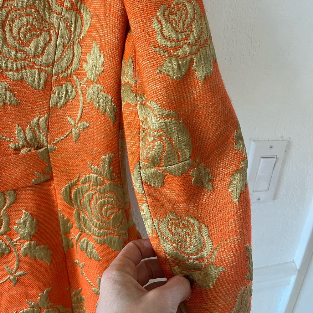Vintage Jacquard Floral Orange Women's Coat - Picture 8 of 8